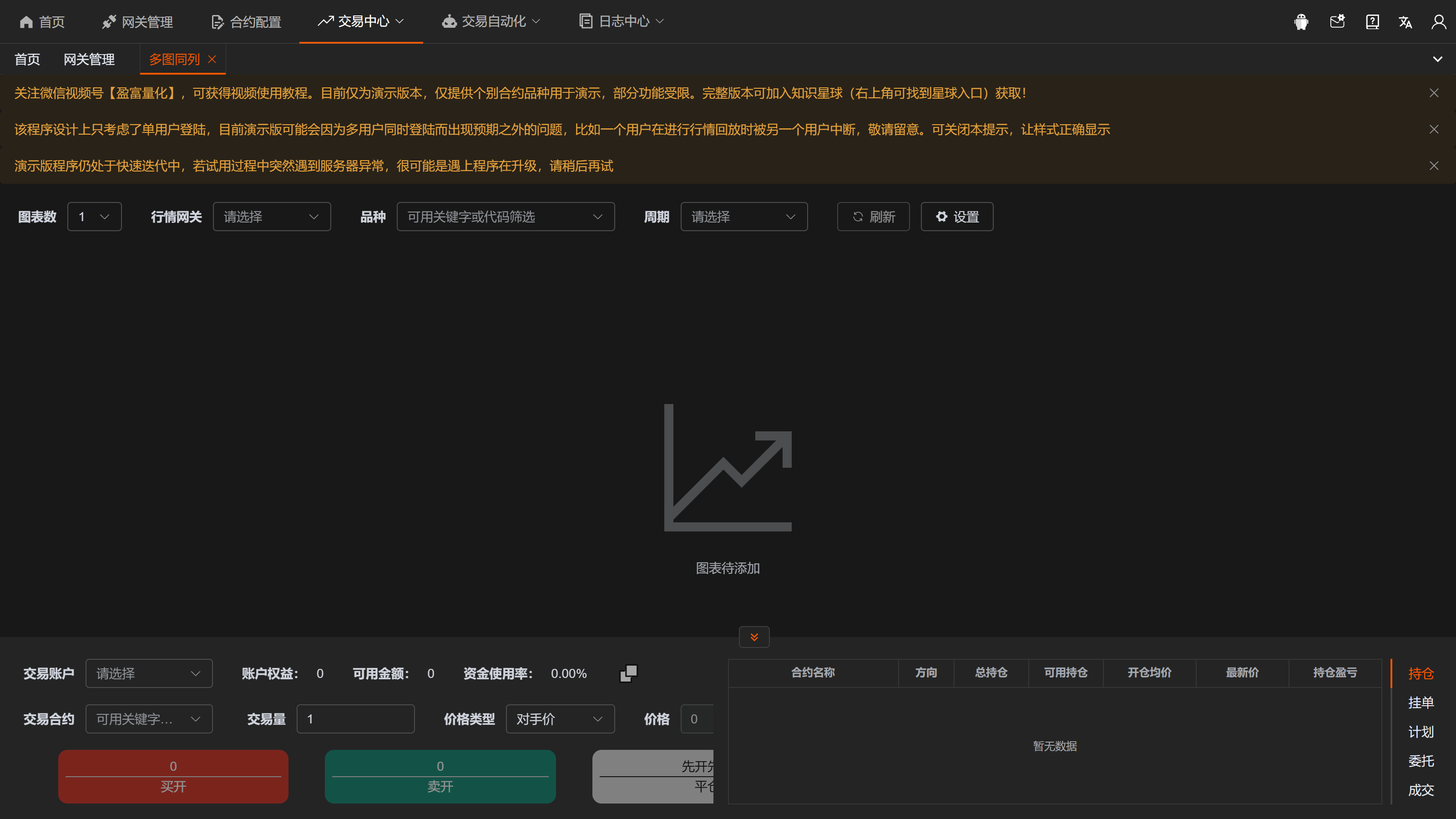 训练界面:多图同列回放 + 交易面板